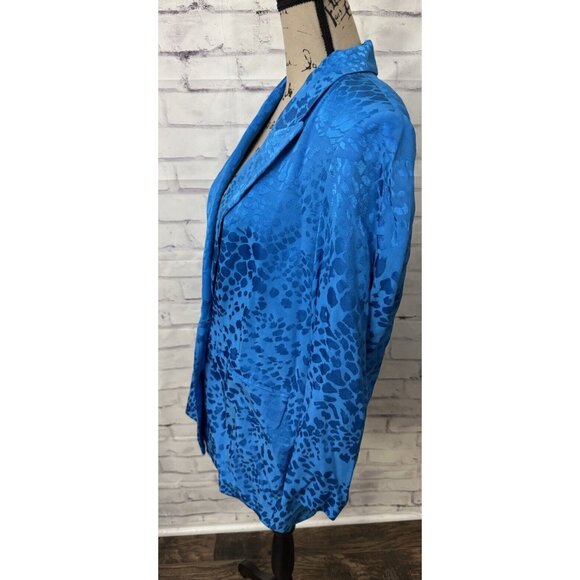 Zara Double Breasted Blue Leopard Jacquard Blazer Size Small Career Jacket - Picture 2 of 13